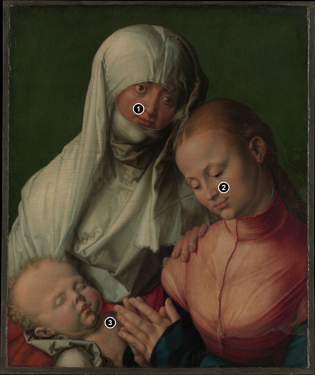 Annotated details from The Virgin and Child with Saint Anne by Albrecht Dürer